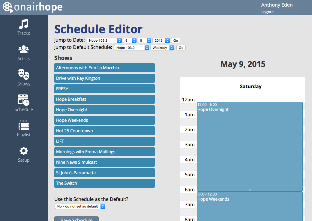 OnAirHope V3: Schedule Editor Screenshot
